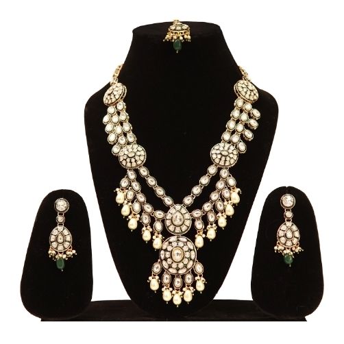 Royal Heritage Kundan Pearl Bridal Necklace Set with Earrings & Maang Tikka